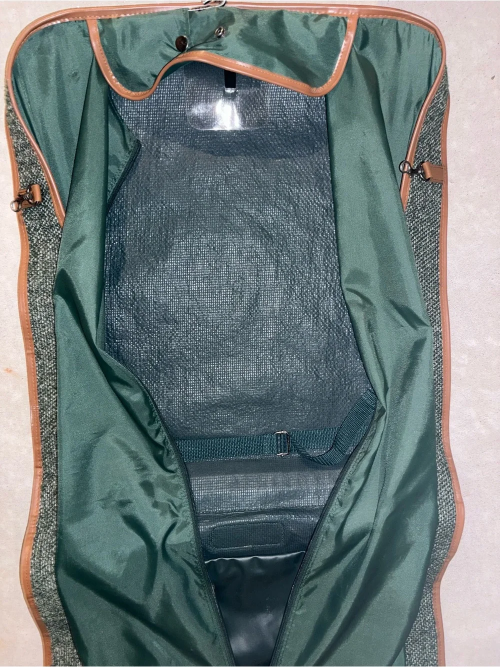 Pierre Cardin Green Tweed Duffel with Brown Leather Trim